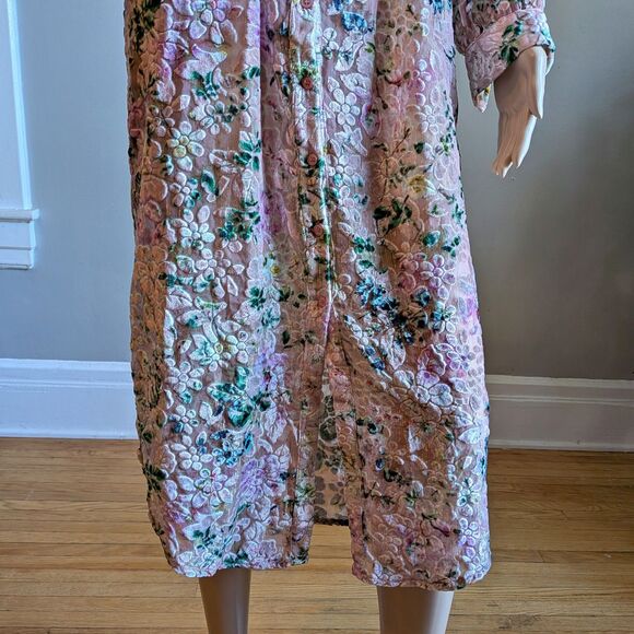Hemant & Nandita Floral Velvet Midi Dress Triana Button Front Semi Sheer Small - Picture 6 of 10